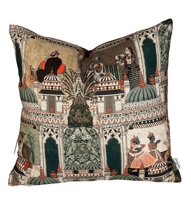 Handmade cushion cover with Indian Mughal palace print